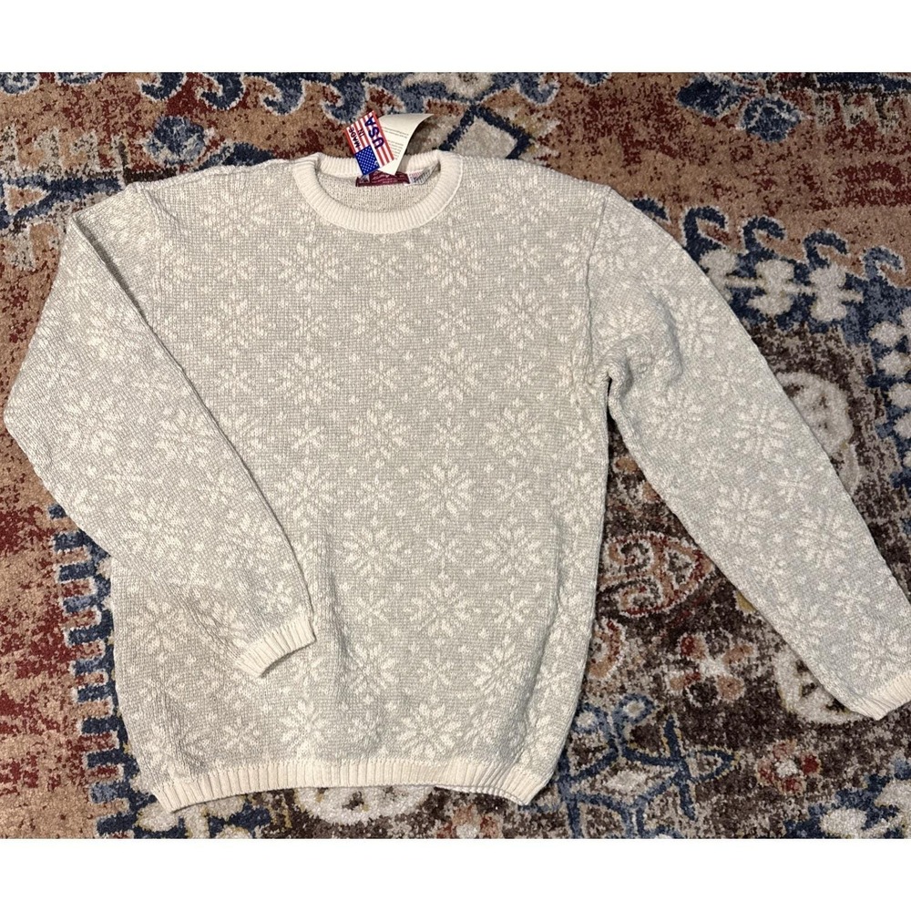 VTG Binghamton Knitting‎ Co. Cream Tan Knit Sweater Mens Sz M Crewneck USA